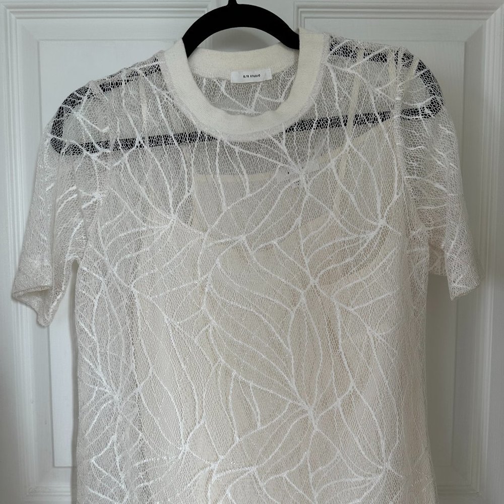 r/r studio top, size small, white, sheer top, with camisole